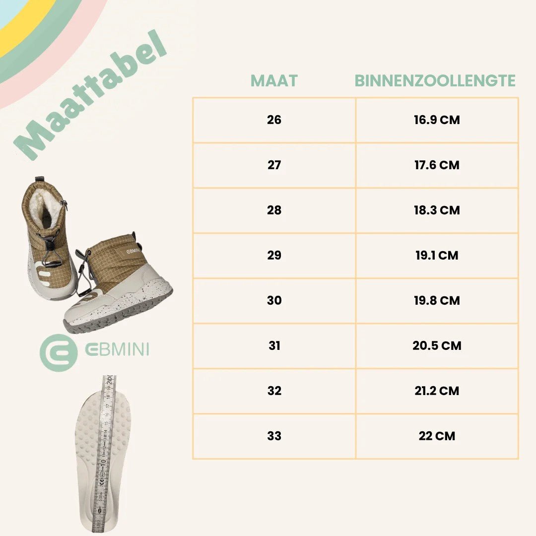 EBMINI® RIM – Waterdichte barefoot laarzen voor kinderen met warme voering - Ebmini® – Kinder schoenen - 209913051131 -