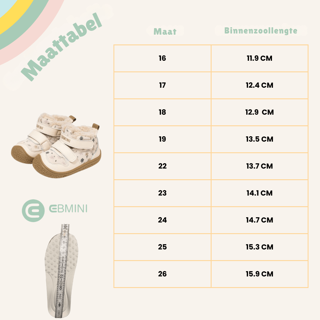 EBMINI® SAS – Ultralichte winter - barfusschoenen voor kinderen met klittenbandsluiting - Ebmini® – Kinder schoenen - 209913031011 - 
